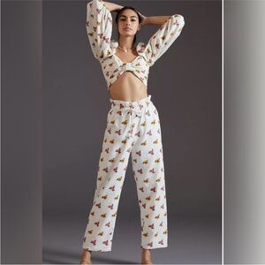 FARM Rio Floral Print PANTS - White, Red, Yellow